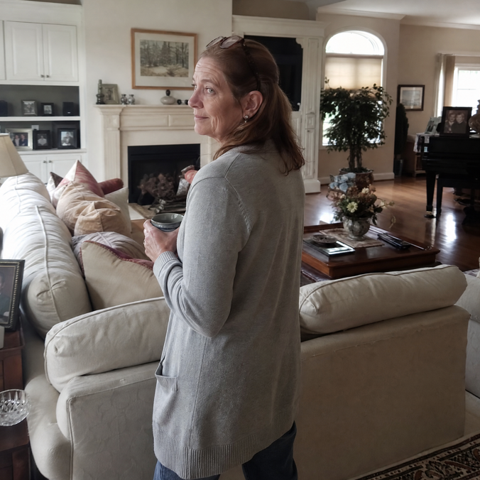A homeowner standing in a large quiet living room